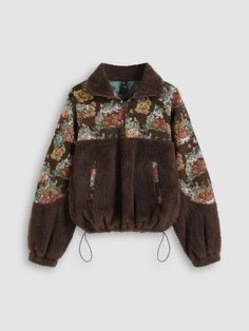 Cider Fleece Collar Floral Cat Knotted Sweatshirt Size Large